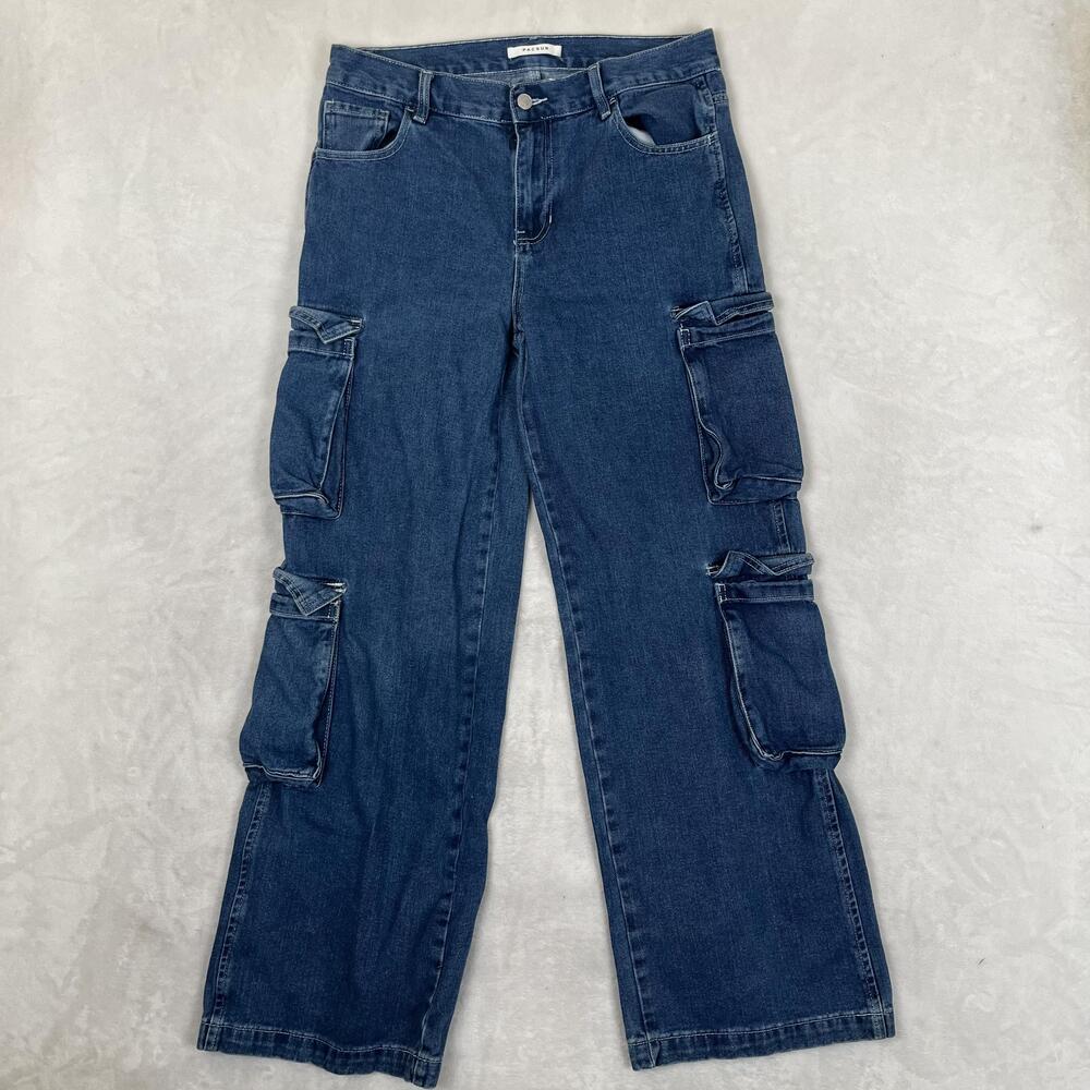 PacSun 90s Baggy Cargo Wide Leg Jeans Womens 28 Blue Medium Wash Relaxed Denim